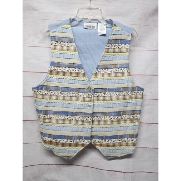 Vtg Casey & Max Blue Pinstripe Animal Print 2pc Set Vest Shirt Sz L Large - Picture 10 of 12